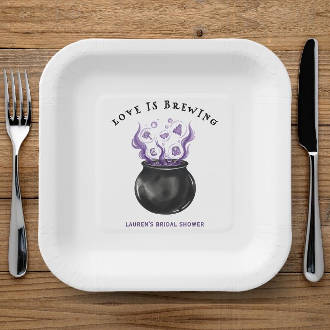 Plato De Papel Torta Nupcial de Halloween Caldero de Amor en Ebul (Love is Brewing Cauldron Halloween Bridal Shower Paper Plates
)