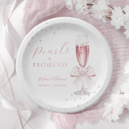 Plato De Papel Torta nupcial de perlas y Prosecco rosa