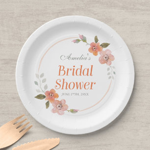 Plato De Papel Torta Nupcial Floral Delicada Naranja