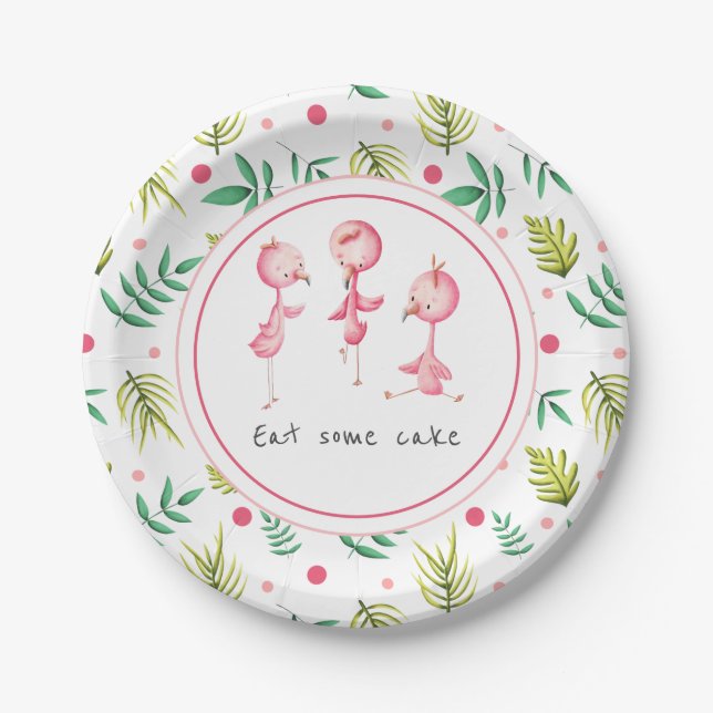 Plato De Papel Torta Tropical Flamingo Flamingo Fiesta Placa (Anverso)