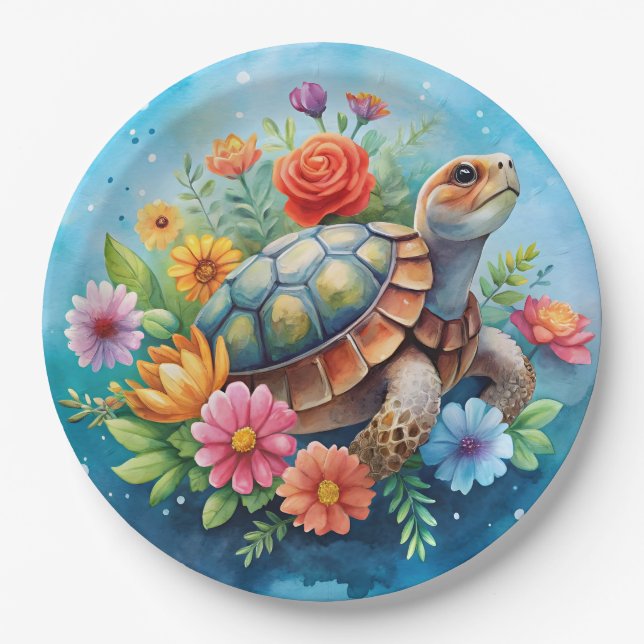 Plato De Papel Tortuga floral (Anverso)