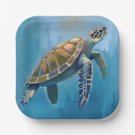 Plato De Papel Tortuga Marina Animal Oceánico Acuarela