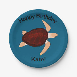 Plato De Papel Tortuga marina cabezona Feliz cumpleaños 