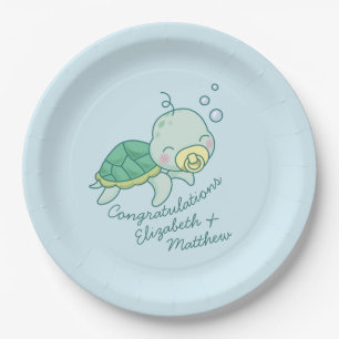 Plato De Papel Tortuga marina cute Baby Shower Kawaii