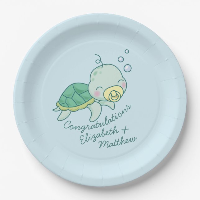 Plato De Papel Tortuga marina cute Baby Shower Kawaii (Anverso)
