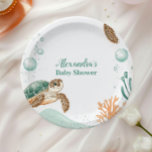 Plato De Papel Tortuga marina de color agua dulce<br><div class="desc">Navegar en una aventura caprichosa en el océano con nuestra ballena acuarela bajo las placas de papel marino. Con un ilustracion sereno acuático de una ballena lúdica nadando a través de suaves olas oceánicas, rodeado de criaturas marinas como las estrellas de mar, los caballitos de mar y el coral, estos...</div>