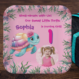 Plato De Papel Tortuga marina floral y caprichosa