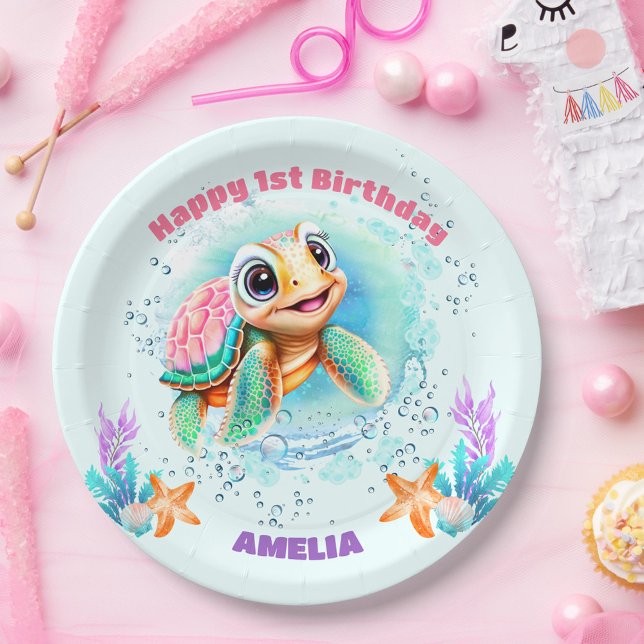 Plato De Papel Tortuga marina para el primer cumpleaños del Chica (Subido por el creador)