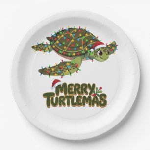 Plato De Papel Tortuga Marina Santa Sombrero Luces de Navidad Tor