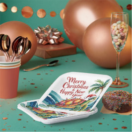 Plato De Papel Tortuga navidad en el paraíso