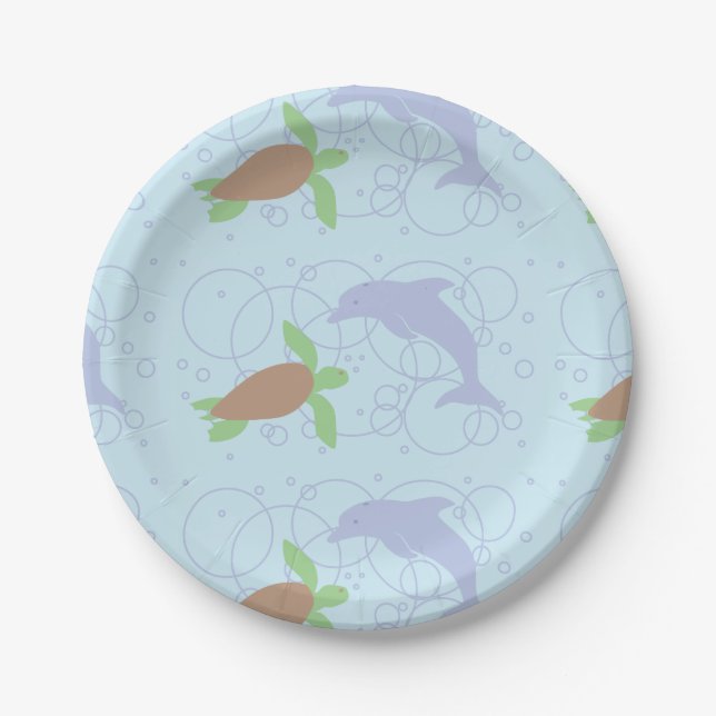 Plato De Papel Tortuga y delfín de mar (Anverso)