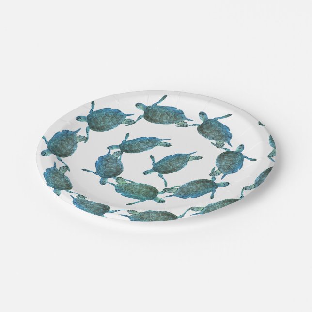 Plato De Papel Tortugas del Mar Azul verde azulado Boda de playa  (Angular)