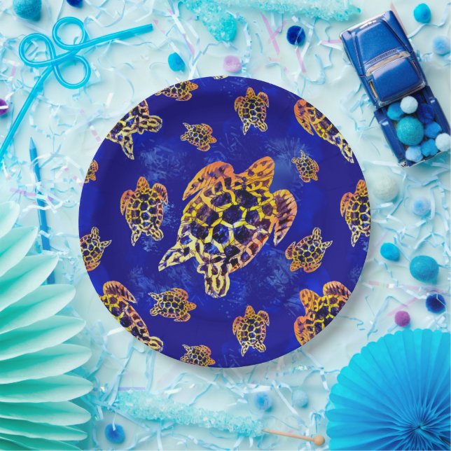 Plato De Papel Tortugas marinas: arte africano de batik (Fiesta)