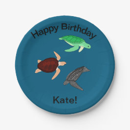 Plato De Papel Tortugas Marinas Feliz Cumpleaños 