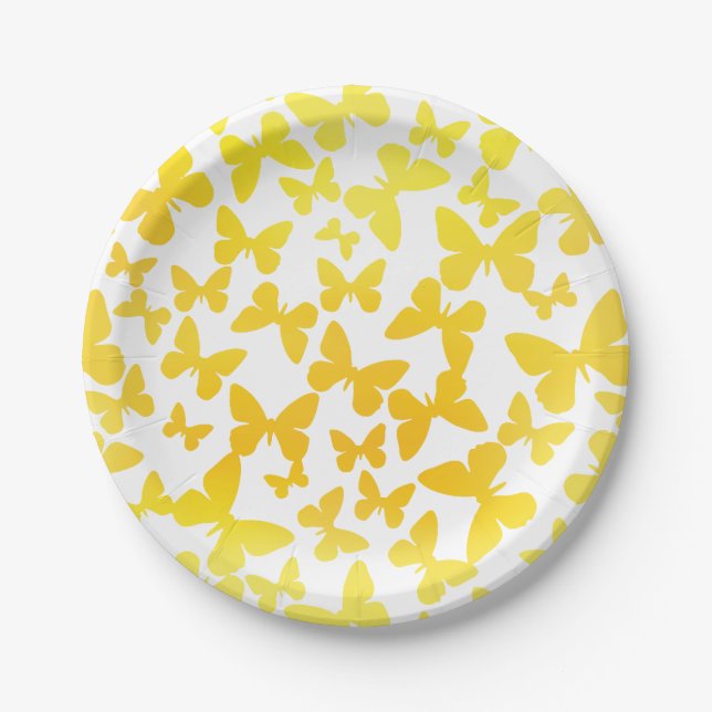 Plato De Papel Toss de mariposa (amarillo) (Anverso)