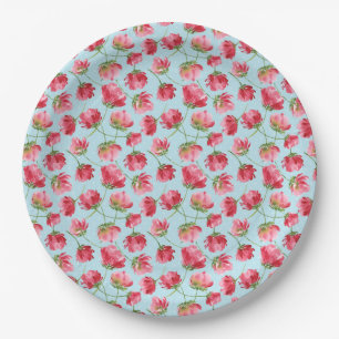 Plato De Papel Tossed Crimson Red Watercolor Florals Polka Dots