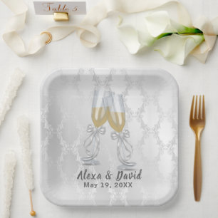 Plato De Papel Tosta De boda De Champagne En Damask