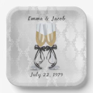 Plato De Papel Tosta de champagne de aniversario