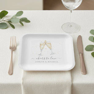 Plato De Papel Tostada de champán "Salud para amar" personalizada
