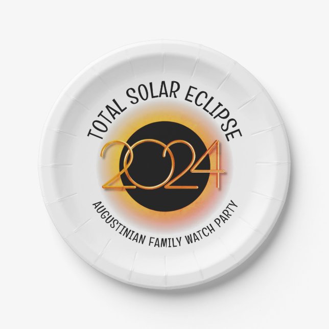 Plato De Papel TOTAL DE ECLIPSE SOLAR 2024 personalizado (Anverso)