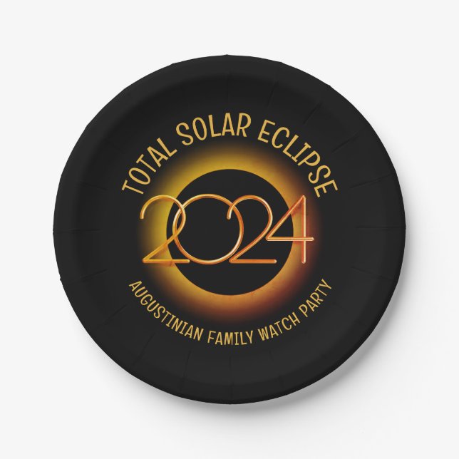 Plato De Papel TOTAL DE ECLIPSE SOLAR 2024 personalizado (Anverso)