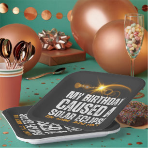 Plato De Papel total eclipse solar divertido cumpleaños 4-8-2024 