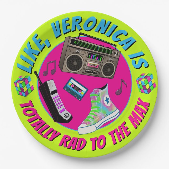 Plato De Papel Totally 80s Retro Birthday Party Invitation (Anverso)