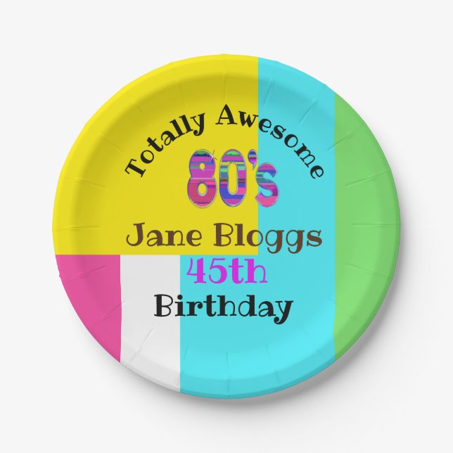 Plato De Papel Totalmente alucinante fiesta de los 80 abastece a  (Anverso)