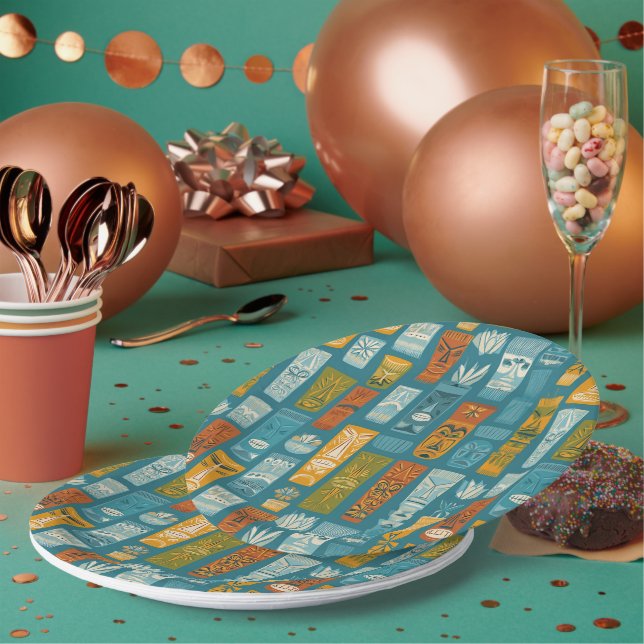 Plato De Papel Tótems Tiki Retro (Multi)