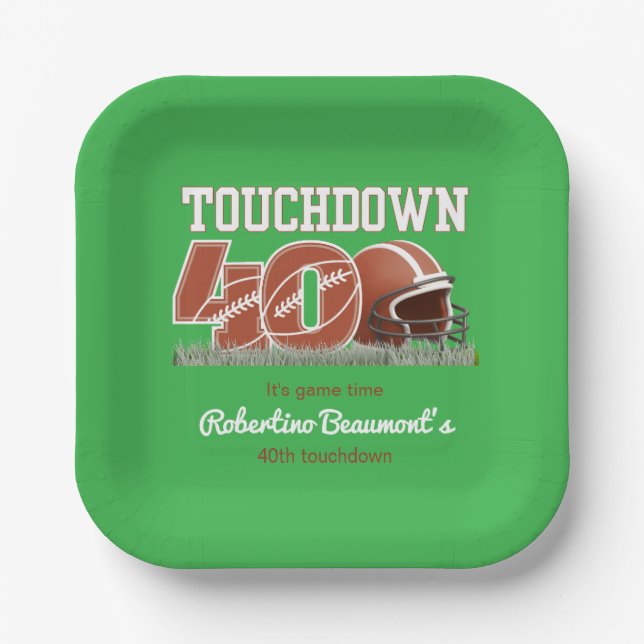 Plato De Papel Touchdown Forty Funny Football 40° cumpleaños (Anverso)