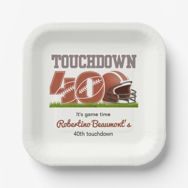 Plato De Papel Touchdown Forty Funny Football 40° cumpleaños (Anverso)