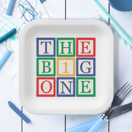 Plato De Papel Toy Block Big One Birthday