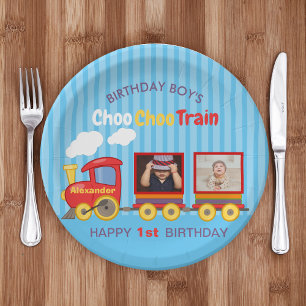 Plato De Papel Toy Train Toddler Boy Birthday Blue