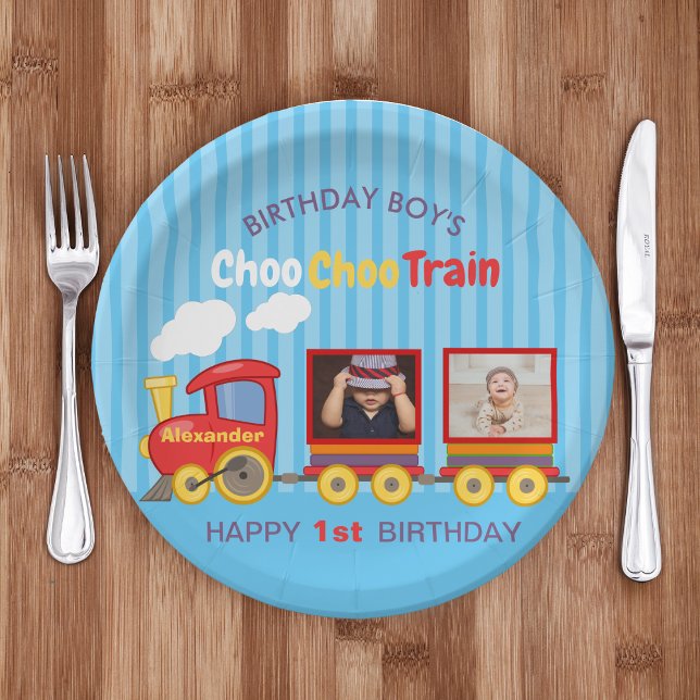 Plato De Papel Toy Train Toddler Boy Birthday Blue (Subido por el creador)