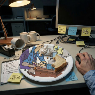 Plato De Papel Trabajador de oficina sobrecargado divertido emple