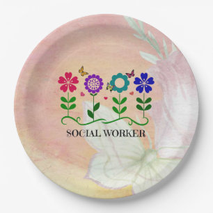 Plato De Papel Trabajador social, Diseño Pastel Springtime,
