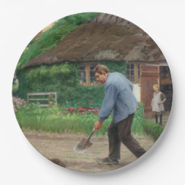 Plato De Papel Trabajo nocturno en el jardín (por H.A. Brendekild