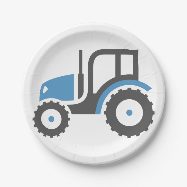 Plato De Papel Tractor azul gris (Anverso)