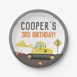 Plato De Papel Tractor de Construcción Cumpleaños Cualquier Edad