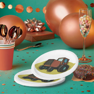 Plato De Papel Tractor de dibujos animados marrón rústico vehícul
