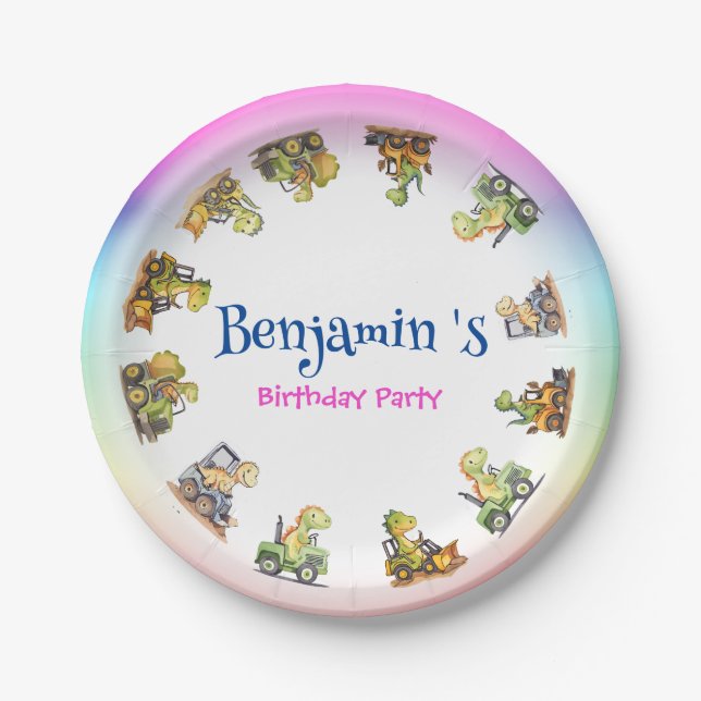 Plato De Papel Tractor de dinosaurio lindo Rainbow B2S School Cum (Anverso)