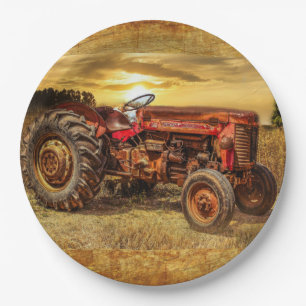 Plato De Papel Tractor de granja rojo de vintage