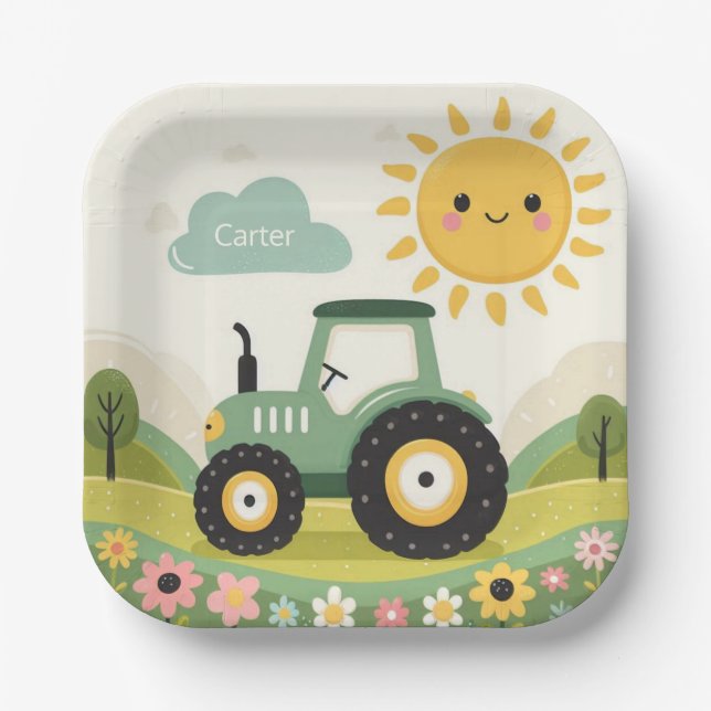 Plato De Papel Tractor/granja personalizado (Anverso)