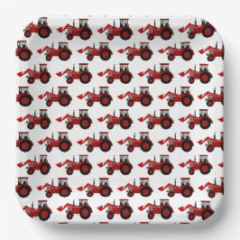 Plato De Papel Tractor Granja Rojo