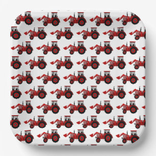 Plato De Papel Tractor Granja Rojo