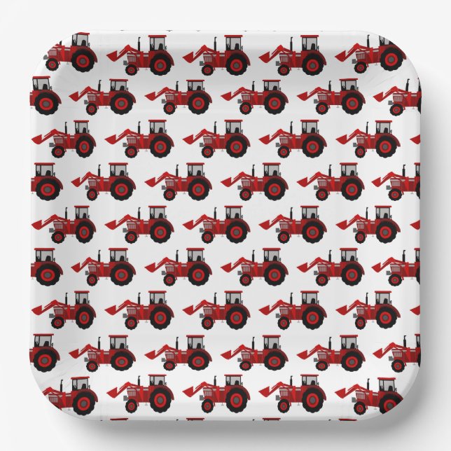 Plato De Papel Tractor Granja Rojo (Anverso)