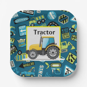 Plato De Papel Tractor juguete para cumpleaños de niños