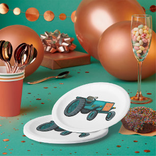 Plato De Papel Tractor verde