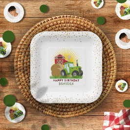 Plato De Papel Tractor verde 🚜 Camiones agrícolas personalizados
