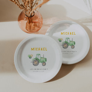 Plato De Papel Tractor Verde Cualquier Placa de papel de cumpleañ